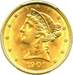 image for: 1901 $5 PCGS MS64
