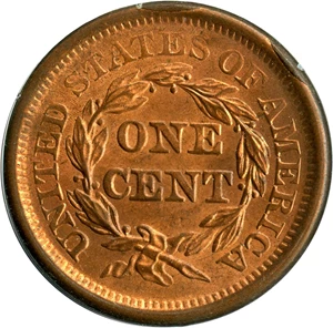 image for: 1850 1c PCGS MS65 RD (OGH Rattler Holder)