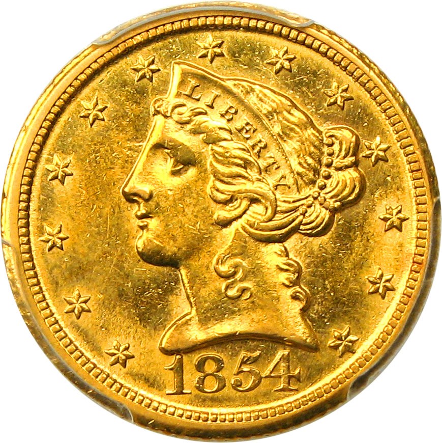 image for: 1854-D $5 PCGS MS62 (Large Bold D)