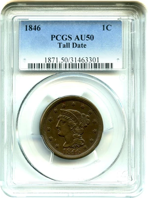 image for: 1846 1c PCGS AU50 (Tall Date)