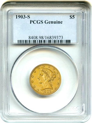 image for: 1903-S $5 PCGS Genuine