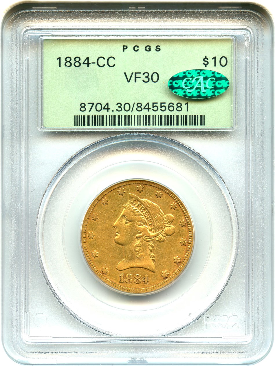 image for: 1884-CC $10 PCGS/CAC VF30
