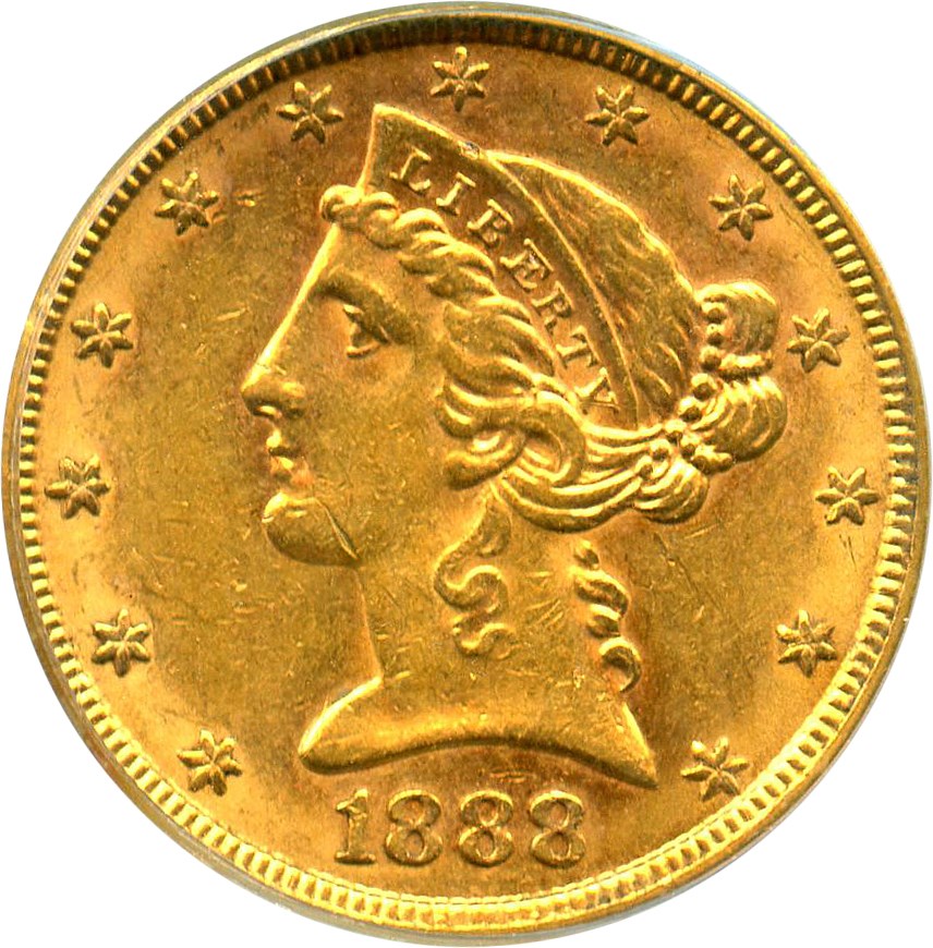 image for: 1888-S $5 PCGS/CAC AU55