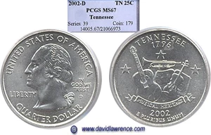 image for: 2002-D 25c Tennesse PCGS MS67