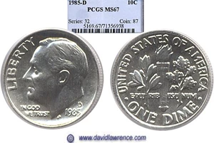 image for: 1985-D 10c PCGS MS67