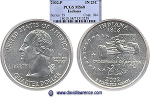 image for: 2002-P 25c Indiana PCGS MS68
