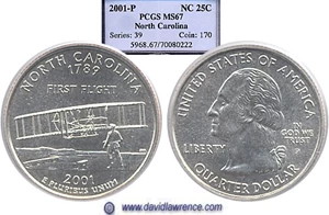 image for: 2001-P 25c N. Carolina PCGS MS67