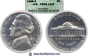 image for: 1968-S 5c ICG Proof 69 Cameo