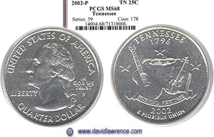 image for: 2002-P 25c Tennessee PCGS MS68