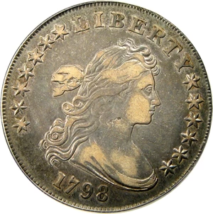image for: 1798 $1 PCGS/CAC VF35 (Large Eagle, Knob 9, 10 Arrows)