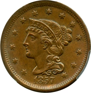 image for: 1857 1c PCGS MS64 BN (Small Date)