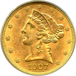 image for: 1907-D $5 PCGS MS64 (OGH)