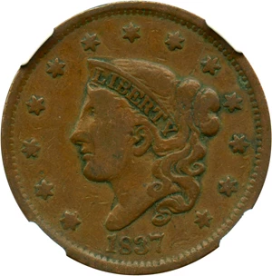 image for: 1837 1c NGC F15 BN (Head of 1838)