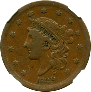 image for: 1839 1c NGC VF25 BN (Silly Head)