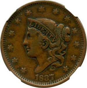 image for: 1837 1c NGC VF25 BN (Head of 1838)
