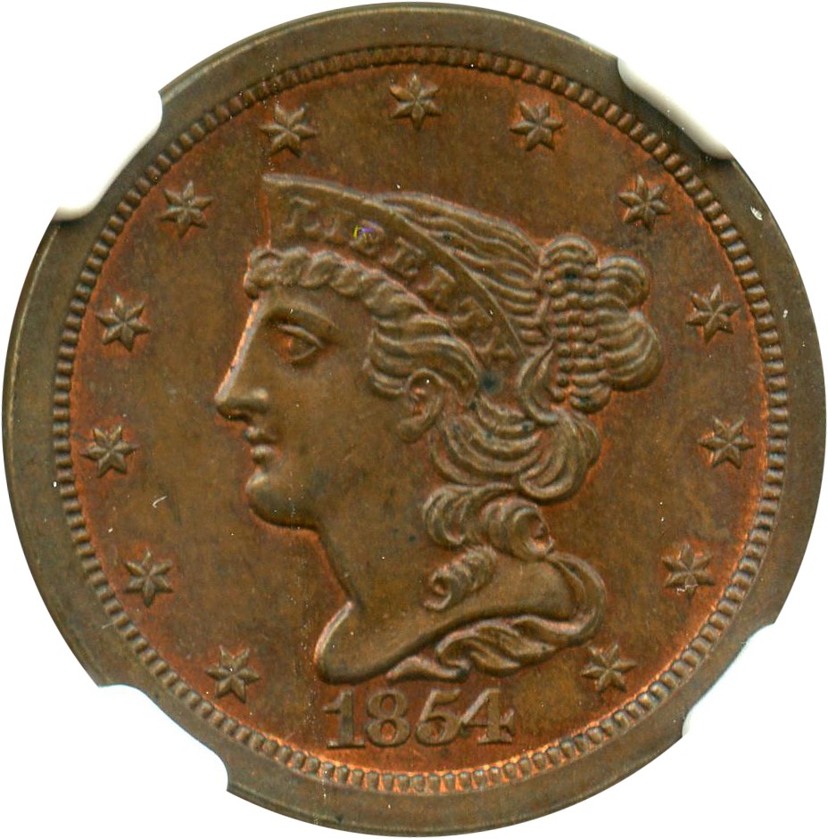 image for: 1854 1/2c NGC MS64 RB (C-1)