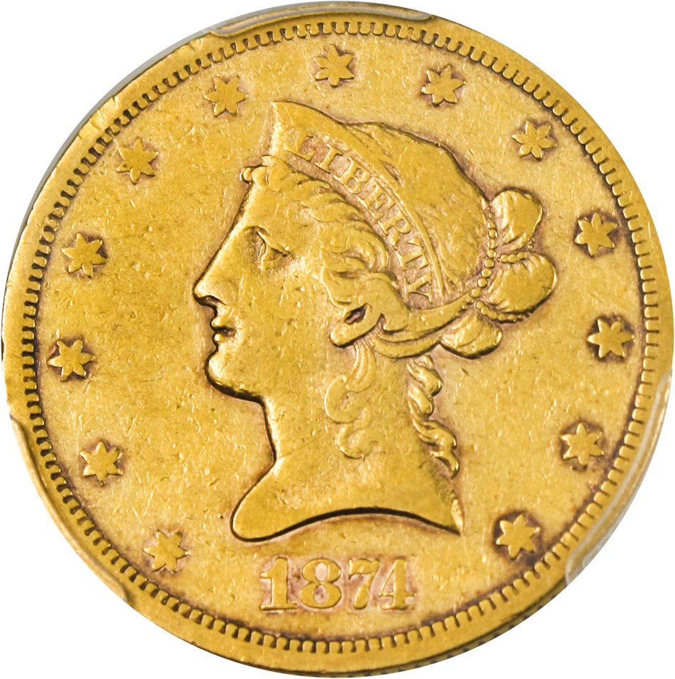image for: 1874-S $10 PCGS VF30