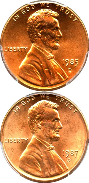 image for: Collector Lot of 1985-D & 1987-D 1c: All PCGS MS66 RD (2 Coins) - No Reserve!