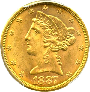 image for: 1887-S $5 PCGS MS63