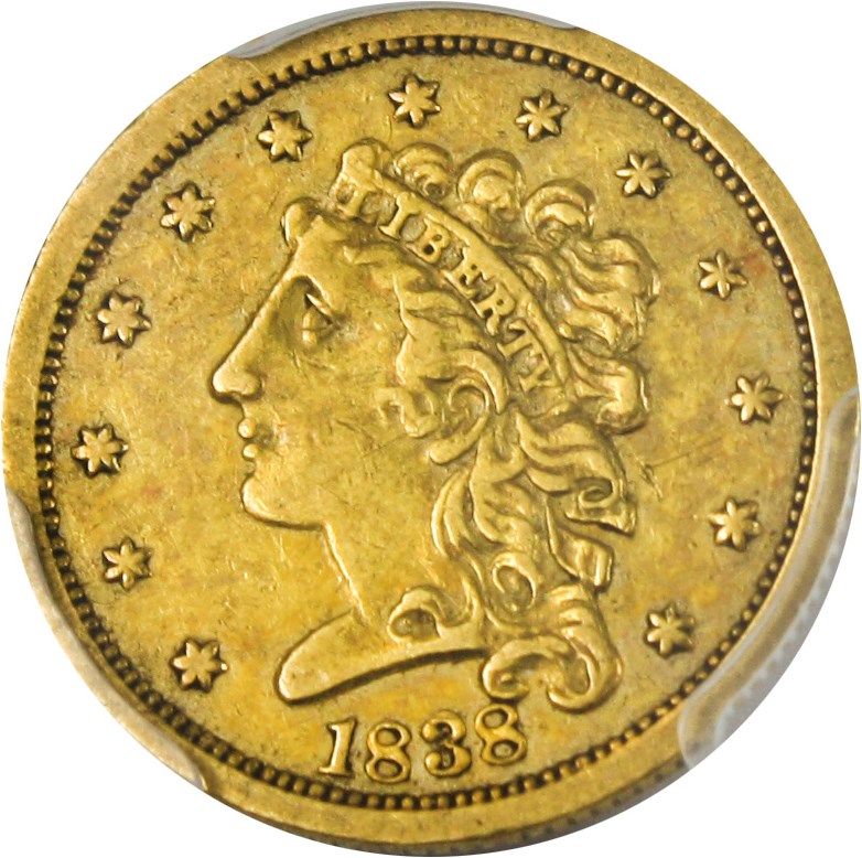 image for: 1838 $2 1/2 PCGS/CAC VF35
