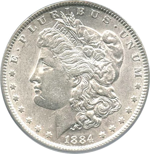 image for: 1884 $1 PCGS AU53 (VAM-3, Large Dot)