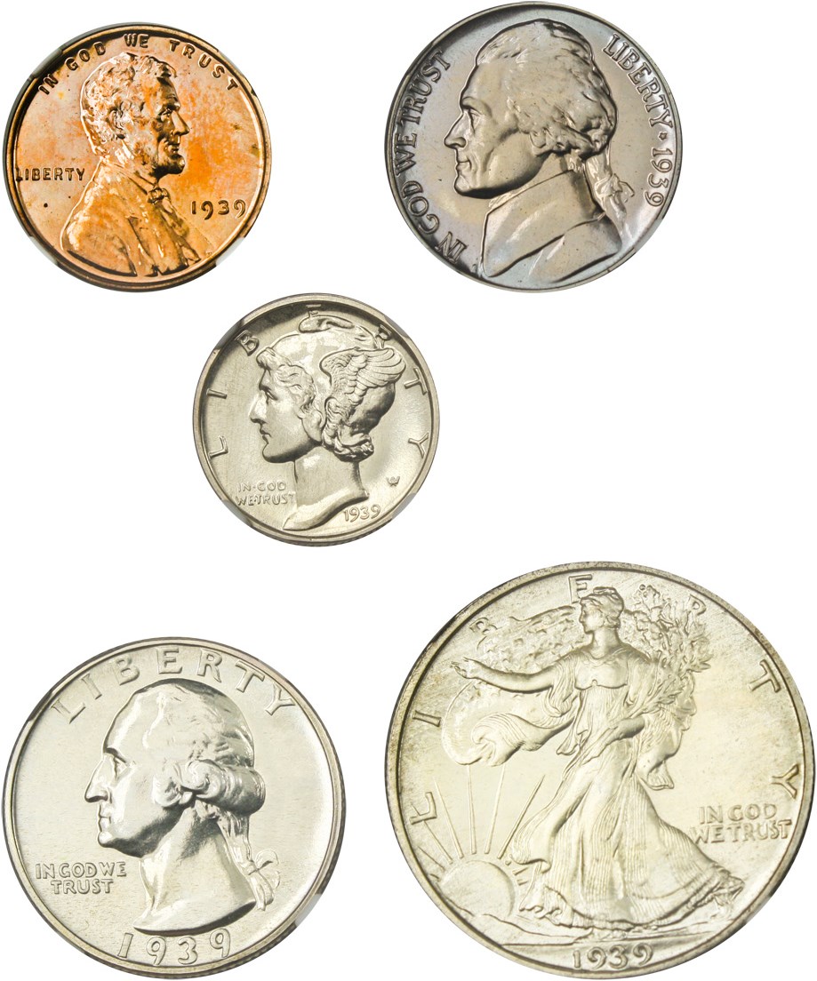 image for: 1939 Proof Set 1c-50c NGC Proof 65-67 (5 Coins, Highland Collection)