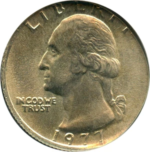 image for: Mint Error: 1977 25c NGC MS65 (Struck on Nickel Planchet, 5.0g)