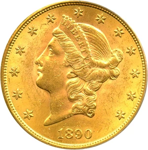 image for: 1890-S $20 PCGS MS62