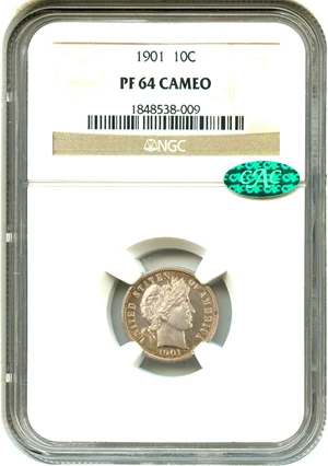 image for: 1901 10c NGC/CAC Proof 64 CAM
