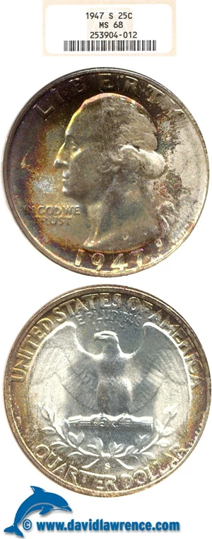 image for: 1947-S 25c NGC MS68 ** Color **