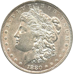 image for: 1880 $1 PCGS AU55 (VAM-6, 8/7, Spikes)