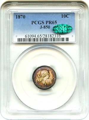 image for: 1870 Pattern 10c PCGS/CAC Proof 65 (Judd-850, Rarity-High 6)