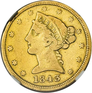 image for: 1843-D $5 NGC VF20