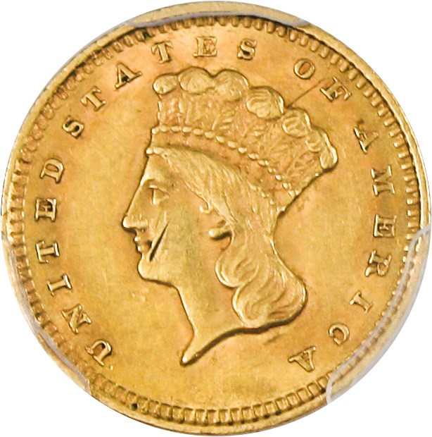 image for: 1859 G$1 PCGS Genuine AU Details (Damage)