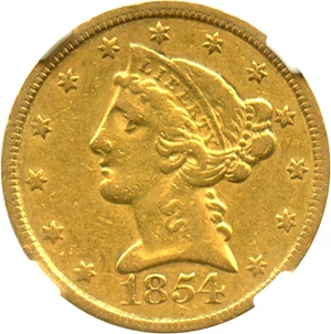 image for: 1854-C $5 NGC VF30