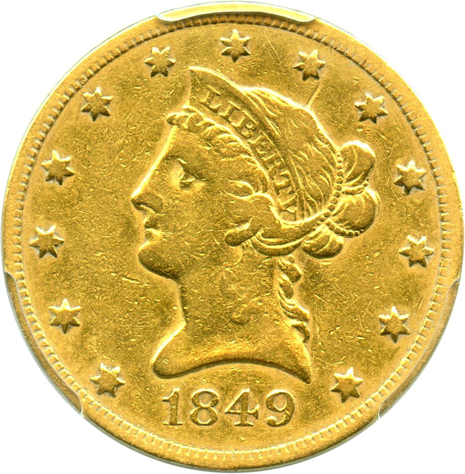 image for: 1849 $10 PCGS VF25