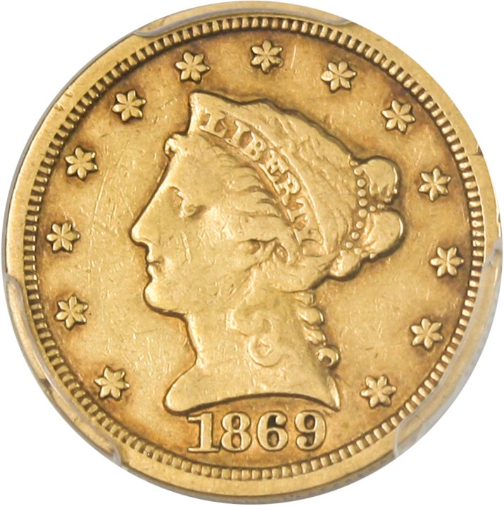 image for: 1869-S $2 1/2 PCGS VF25