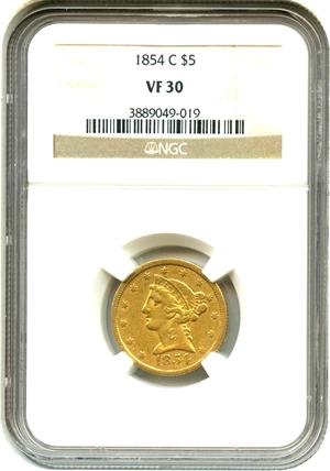image for: 1854-C $5 NGC VF30