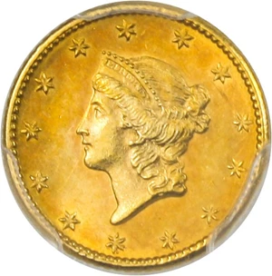 image for: 1849 G$1 PCGS MS62 (No L)