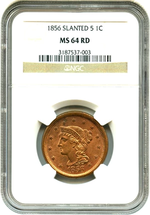 image for: 1856 1c NGC MS64 RD (Slanted 5)