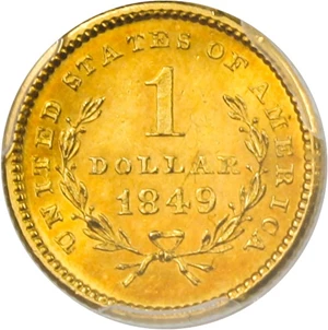 image for: 1849 G$1 PCGS MS62 (No L)