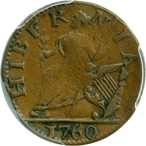 image for: 1760 Hibernia-Voce Populi Farthing PCGS/CAC VF35 (Large Letters) - No Reserve!