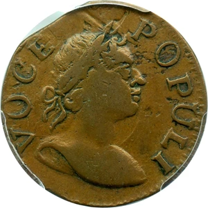 image for: 1760 Hibernia-Voce Populi Farthing PCGS/CAC VF35 (Large Letters) - No Reserve!