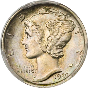 image for: 1920-D 10c PCGS MS65 FB