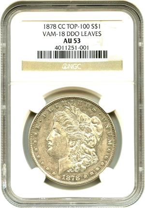 image for: 1878-CC $1 NGC AU53 (VAM-18, Doubled Leaves) - No Reserve!