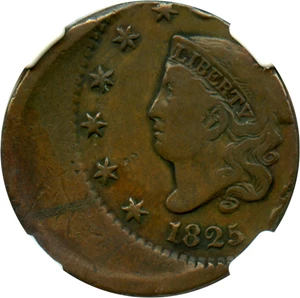 image for: Mint Error: 1825 1c NGC Fine Details (Struck Off Center, Obverse Scratched) - No Reserve!