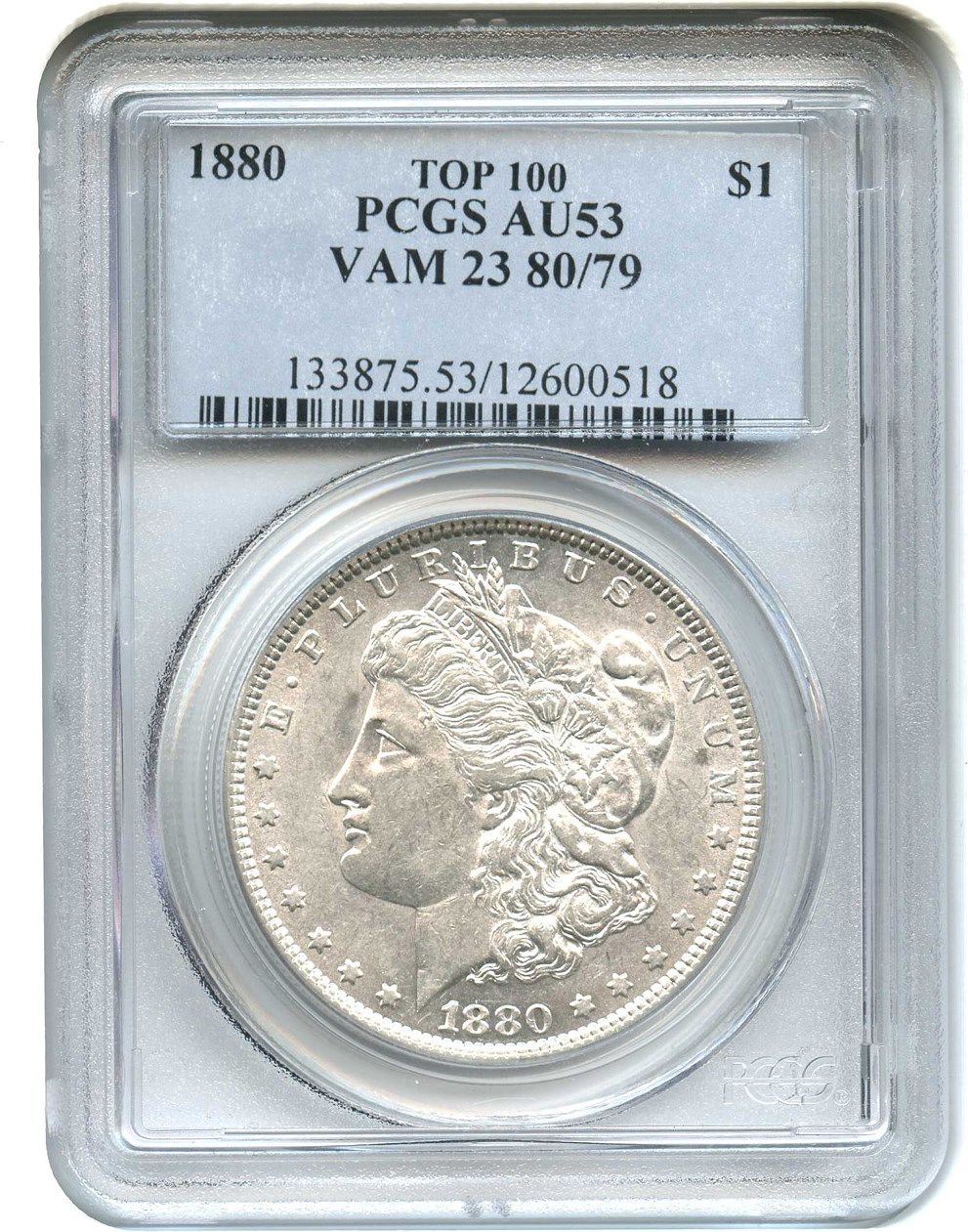 image for: 1880 $1 PCGS AU53 (VAM-23, 80/79) - No Reserve!