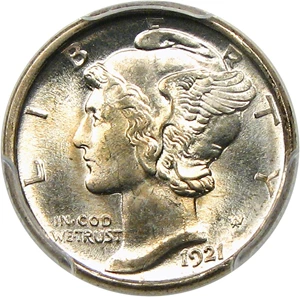 image for: 1921-D 10c PCGS MS66 FB