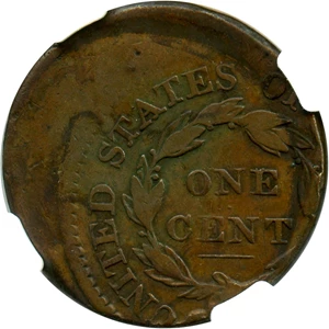 image for: Mint Error: 1825 1c NGC Fine Details (Struck Off Center, Obverse Scratched) - No Reserve!