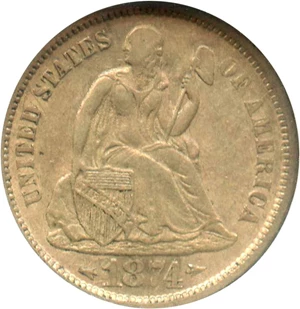 image for: 1874-S 10c NGC AU58 (Arrows)
